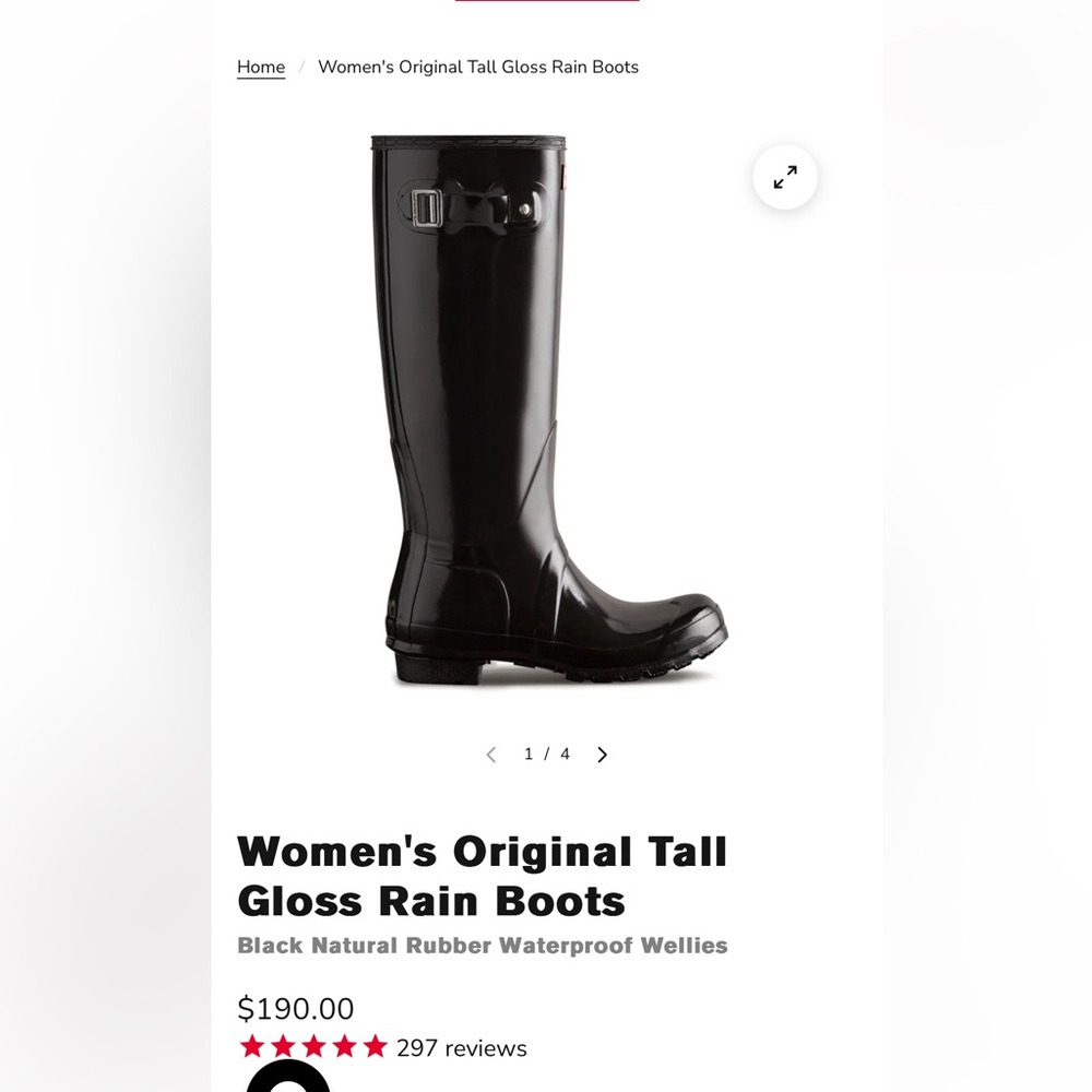 Hunter Women’s Original Tall Gloss Black Rain Boots